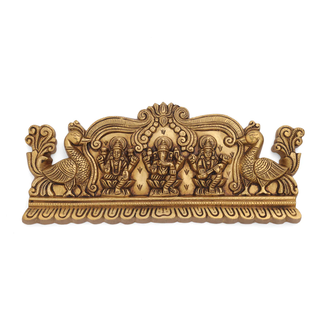 Brass Superfine Lakshmi Ganesha Saraswati Wall Hanging (6 Inch) - Image 5