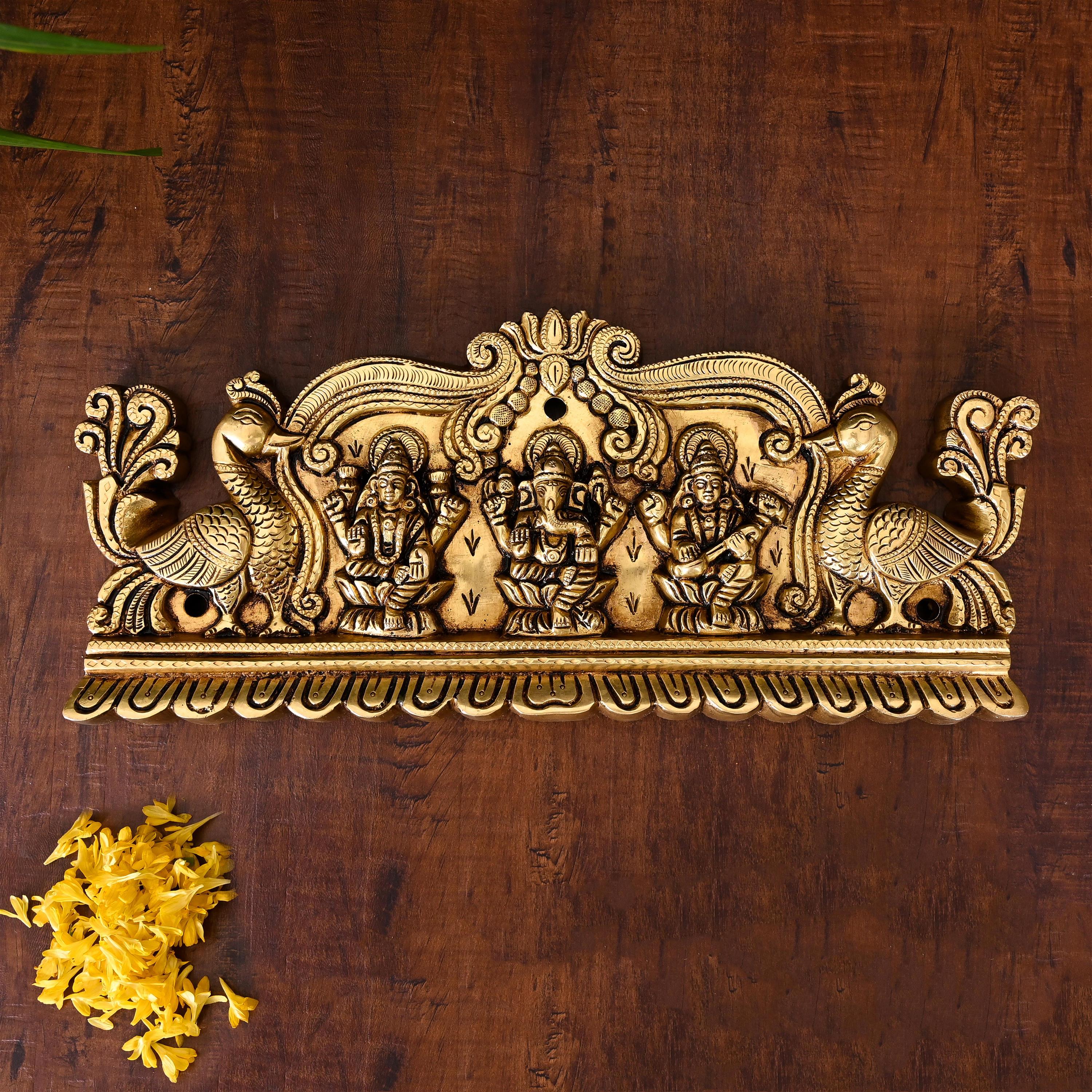 Brass Superfine Lakshmi Ganesha Saraswati Wall Hanging (6 Inch) - Image 6