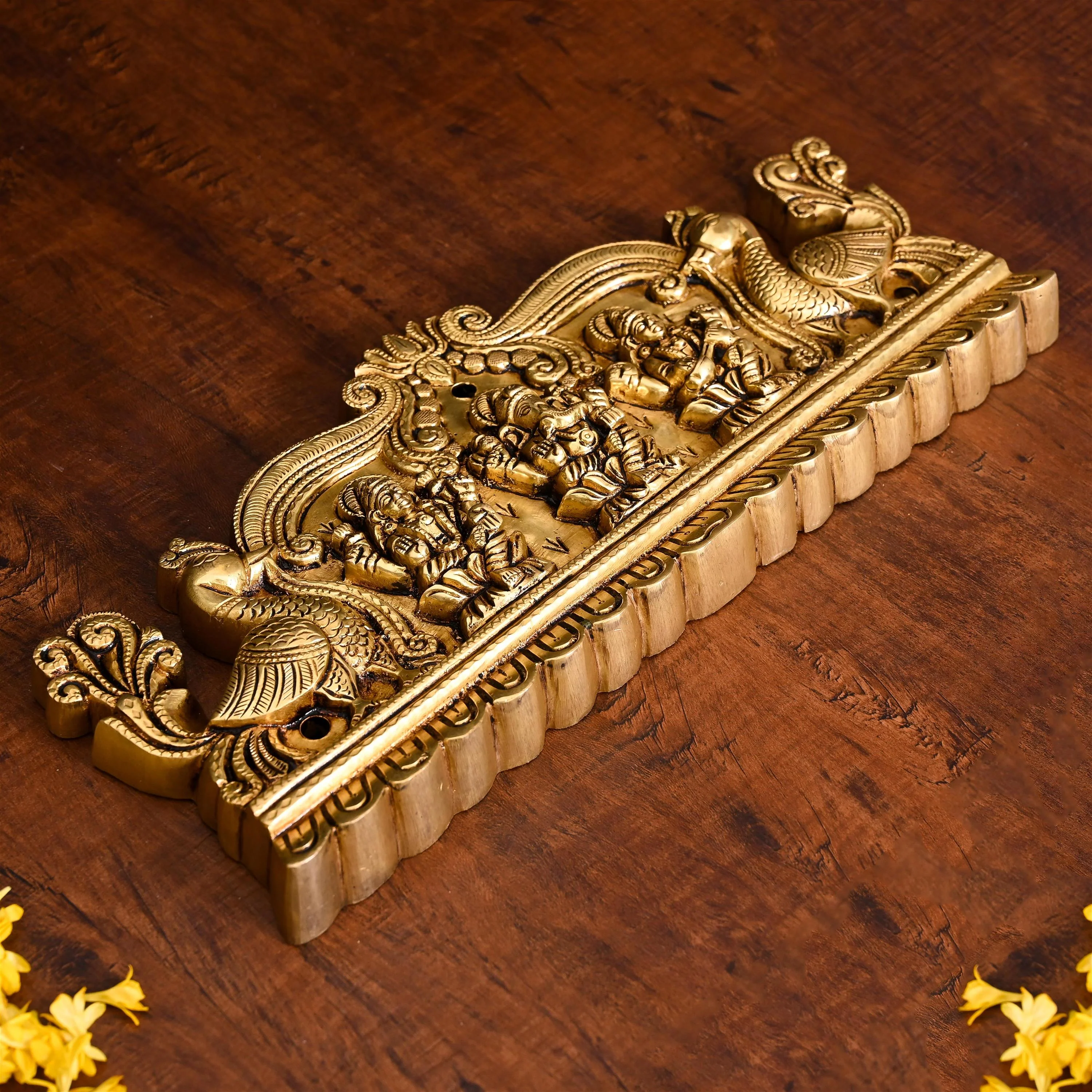 Brass Superfine Lakshmi Ganesha Saraswati Wall Hanging (6 Inch) - Image 8