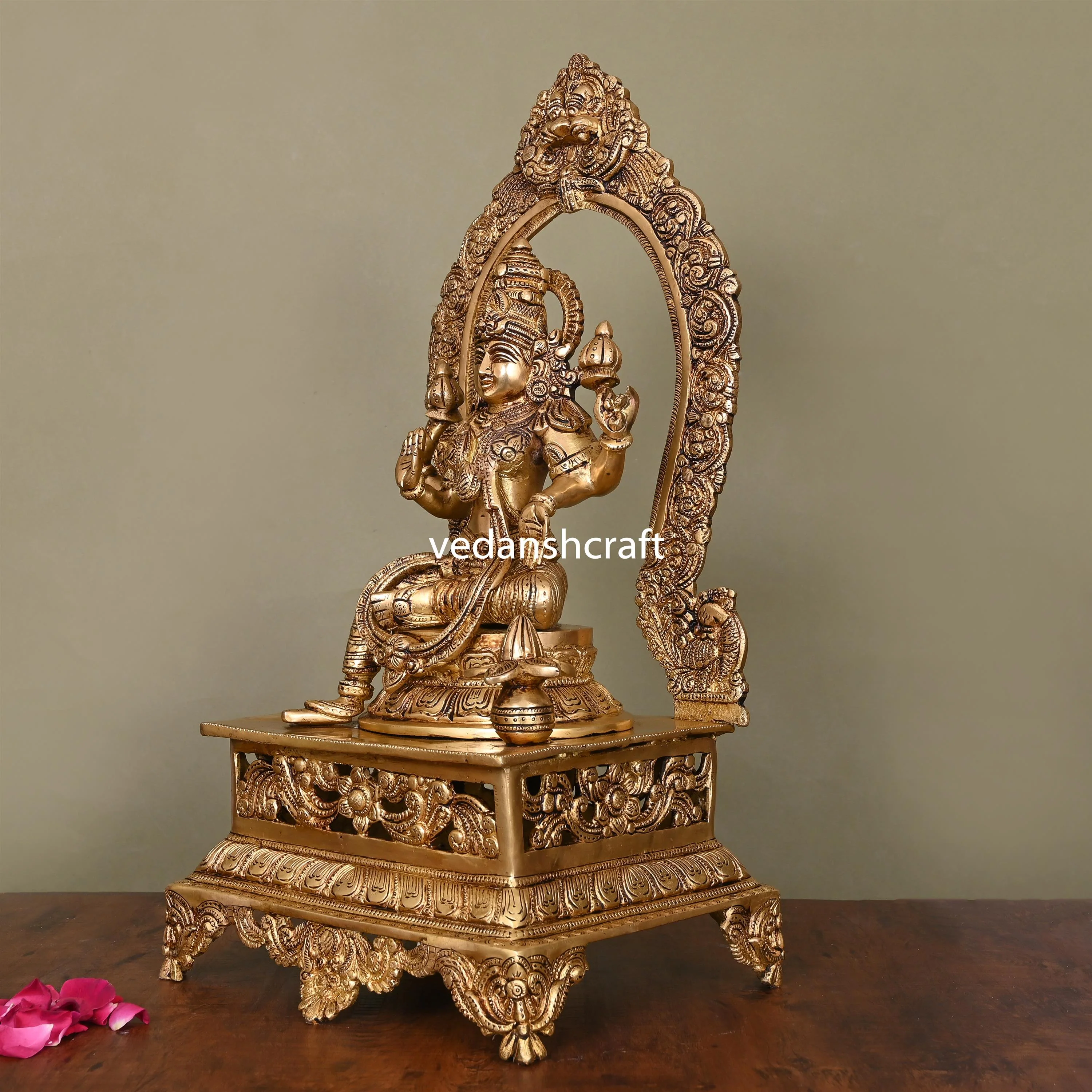 Brass Superfine Sitting Lakshmi On Throne (20.5 Inch) - Image 2