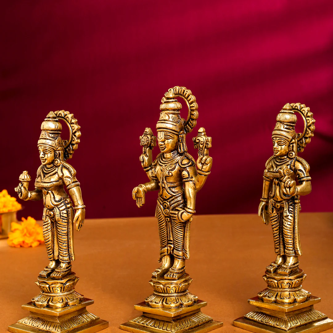 Brass Superfine Lord Balaji With Sri Devi And Bhudevi Idols Set - Image 3