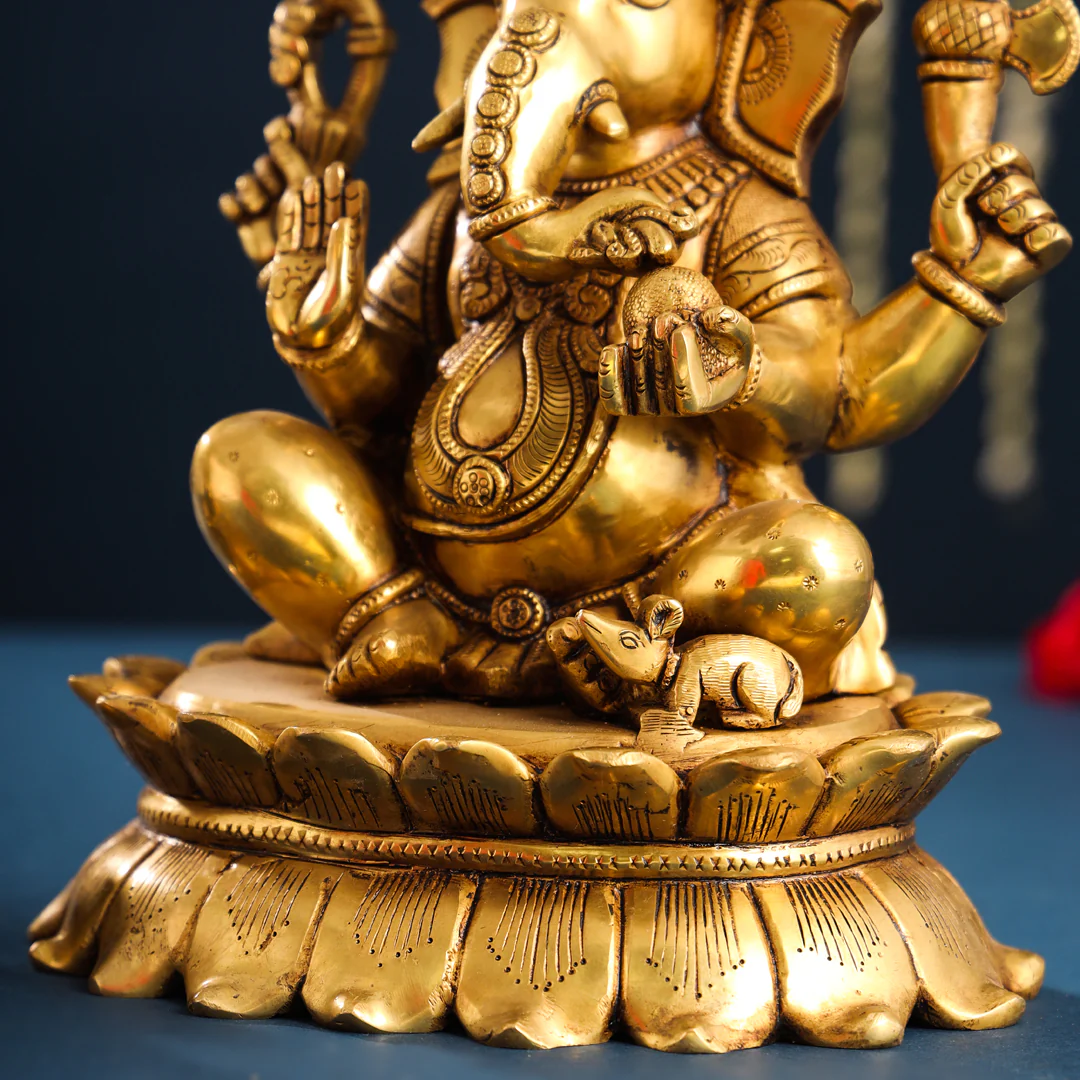 Brass Superfine Lord Sitting Ganesha Idol (11 Inch) - Image 2