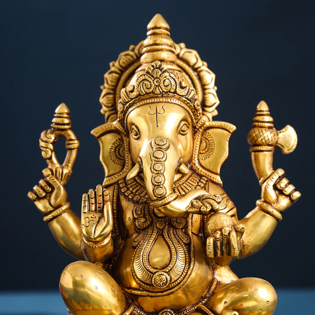 Brass Superfine Lord Sitting Ganesha Idol (11 Inch) - Image 3
