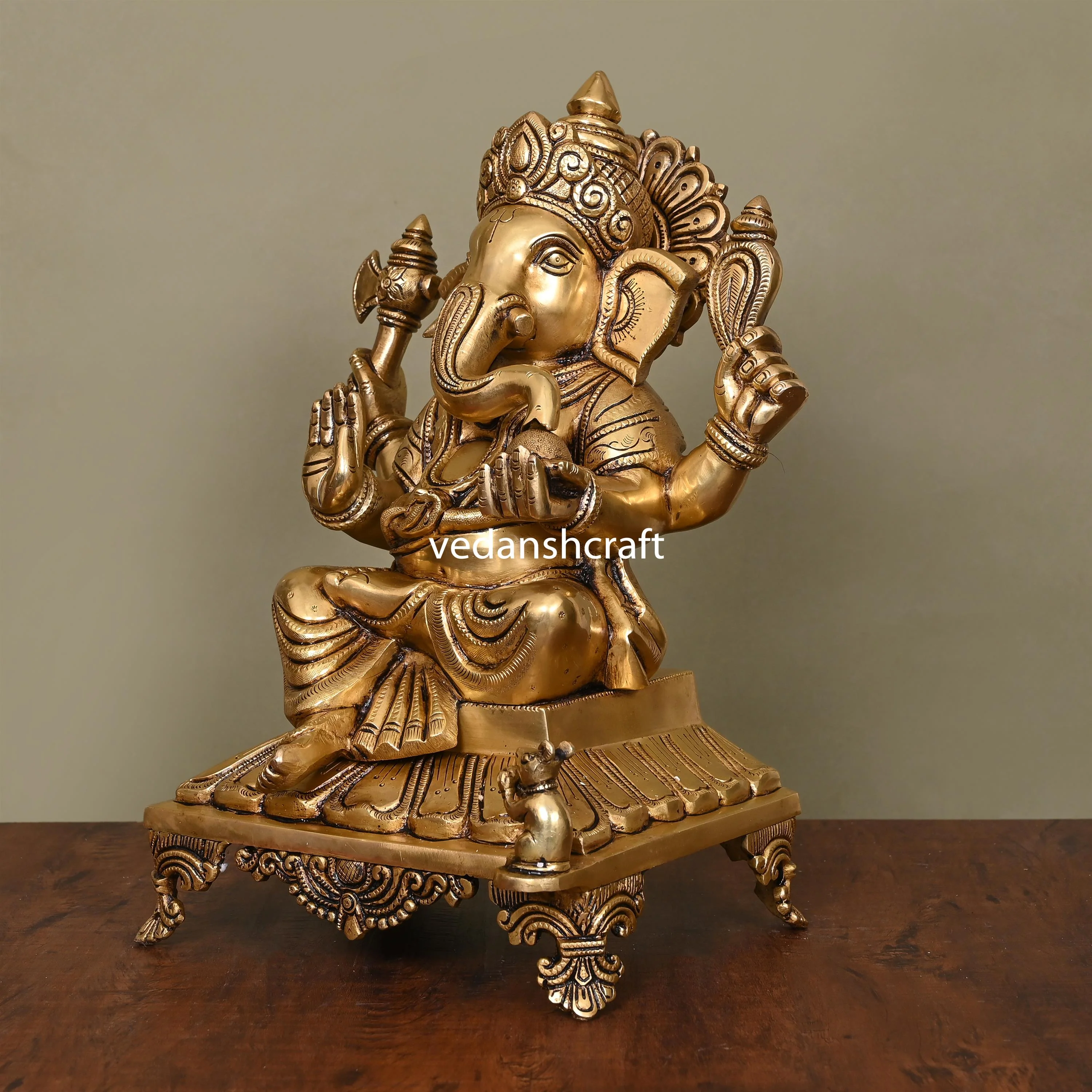 Brass Superfine Lord Sitting Ganesha Idol (13.8 Inch) - Image 2