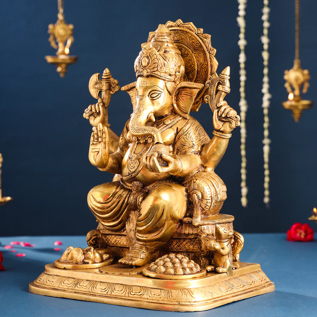Brass Superfine Lord Sitting Ganesha Idol (17.5 Inch) - Image 2
