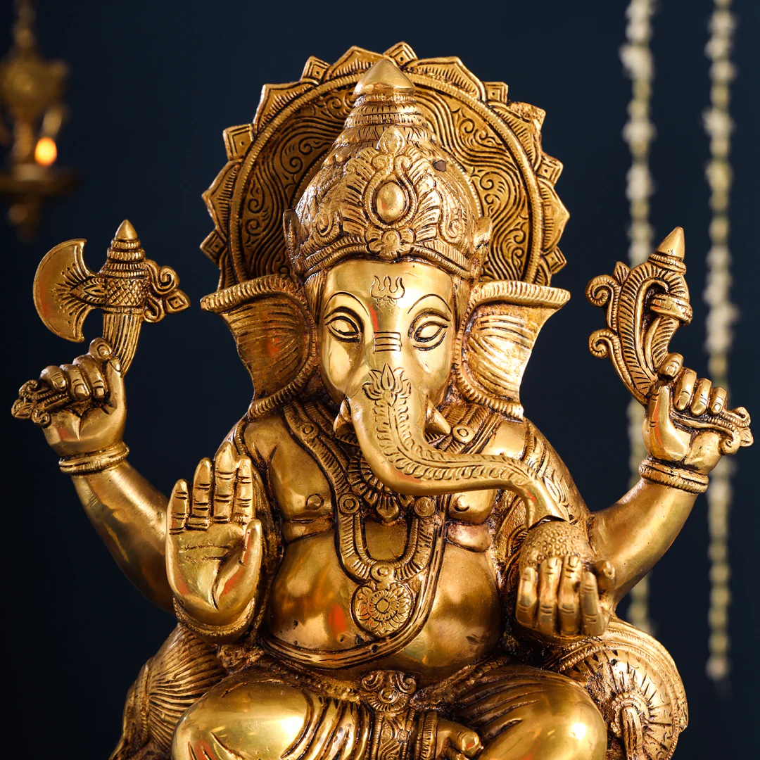 Brass Superfine Lord Sitting Ganesha Idol (17.5 Inch) - Image 4