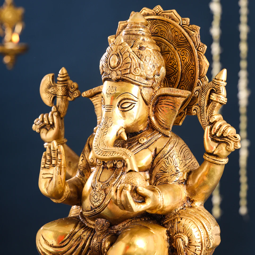 Brass Superfine Lord Sitting Ganesha Idol (17.5 Inch) - Image 5