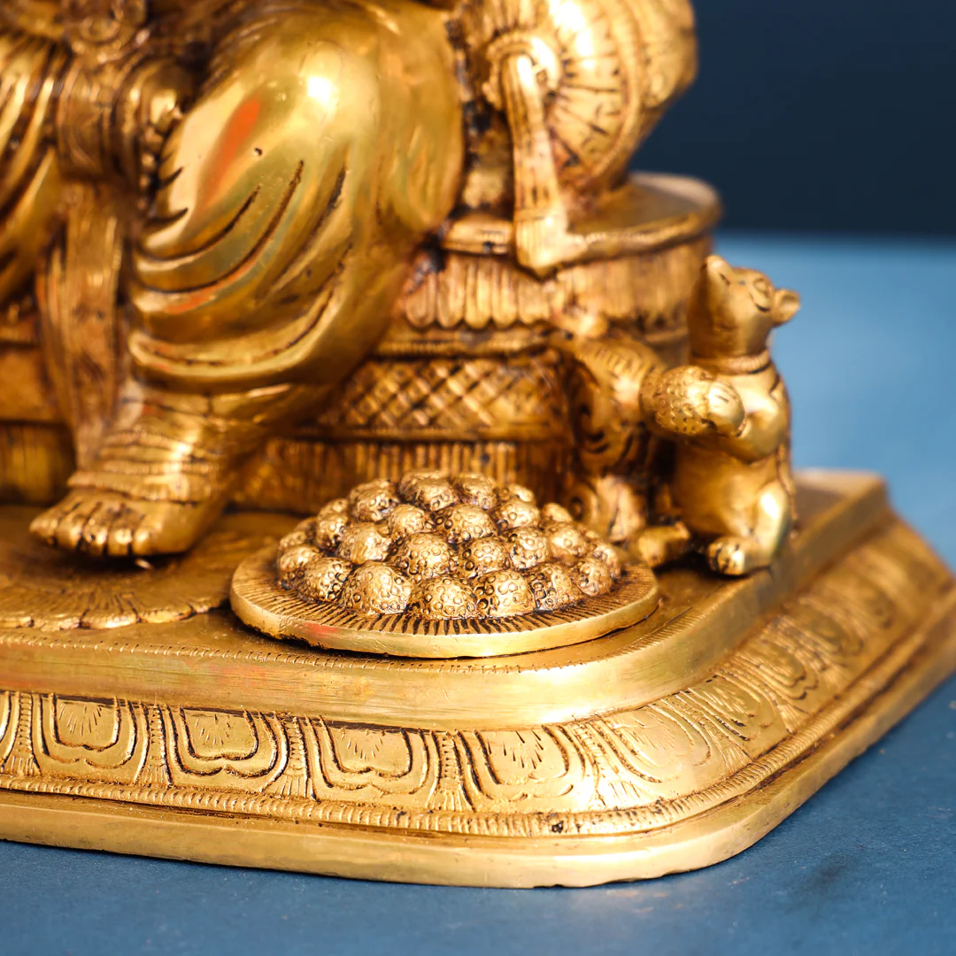Brass Superfine Lord Sitting Ganesha Idol (17.5 Inch) - Image 7