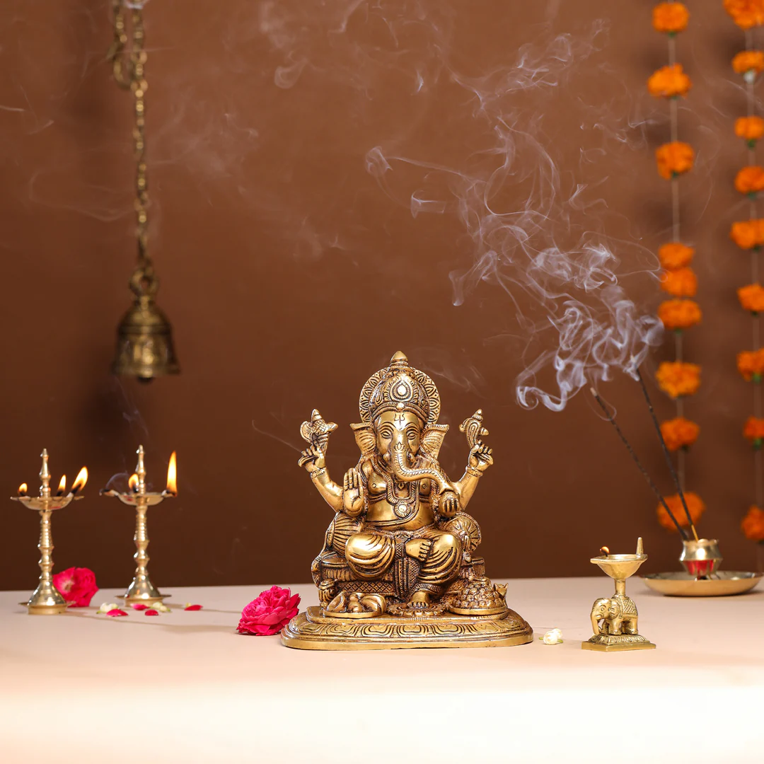 Brass Superfine Lord Sitting Ganesha Idol (9 Inch)
