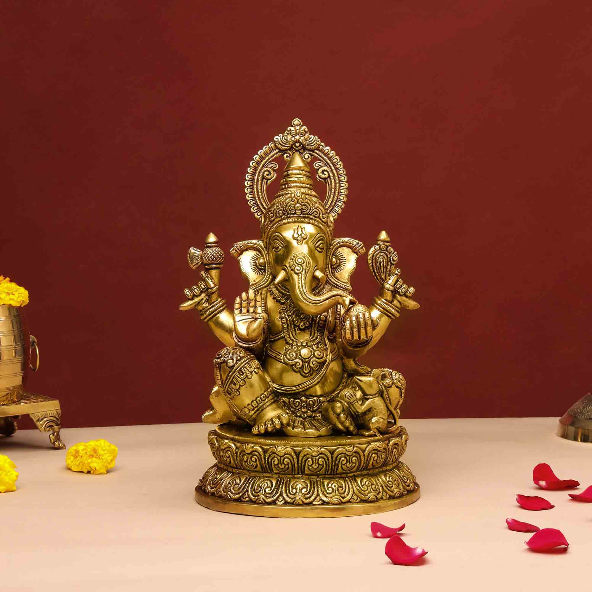 Brass Superfine Lord Sitting Ganesha Statue (14 Inch)