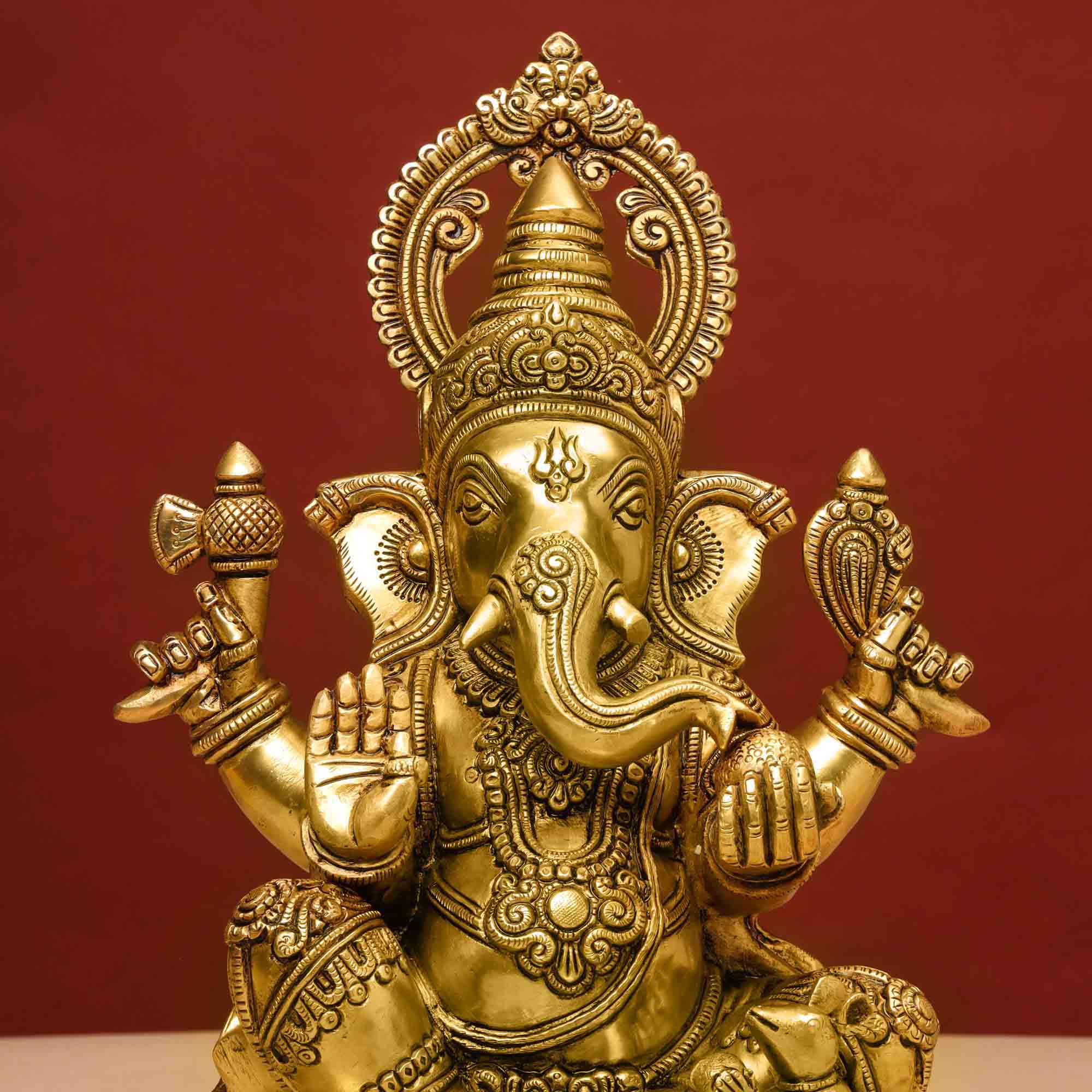 Brass Superfine Lord Sitting Ganesha Statue (14 Inch) - Image 2