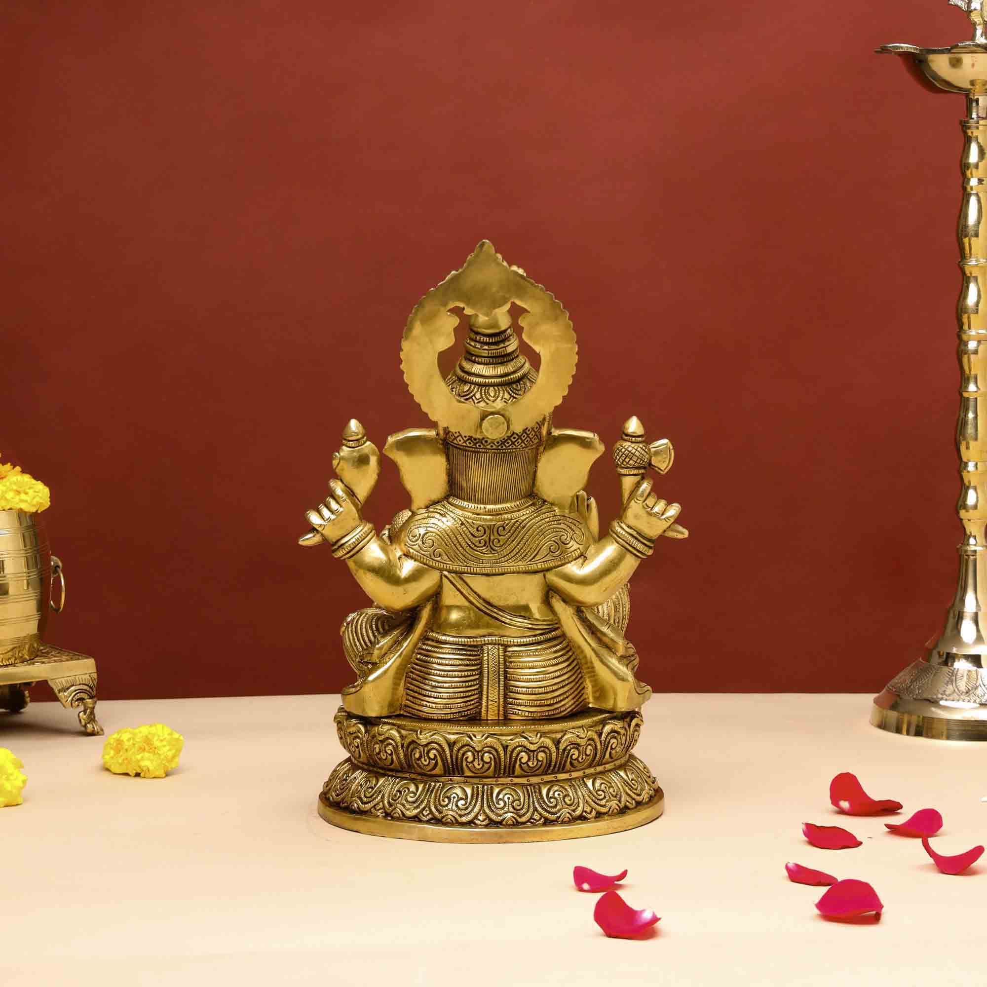 Brass Superfine Lord Sitting Ganesha Statue (14 Inch) - Image 5