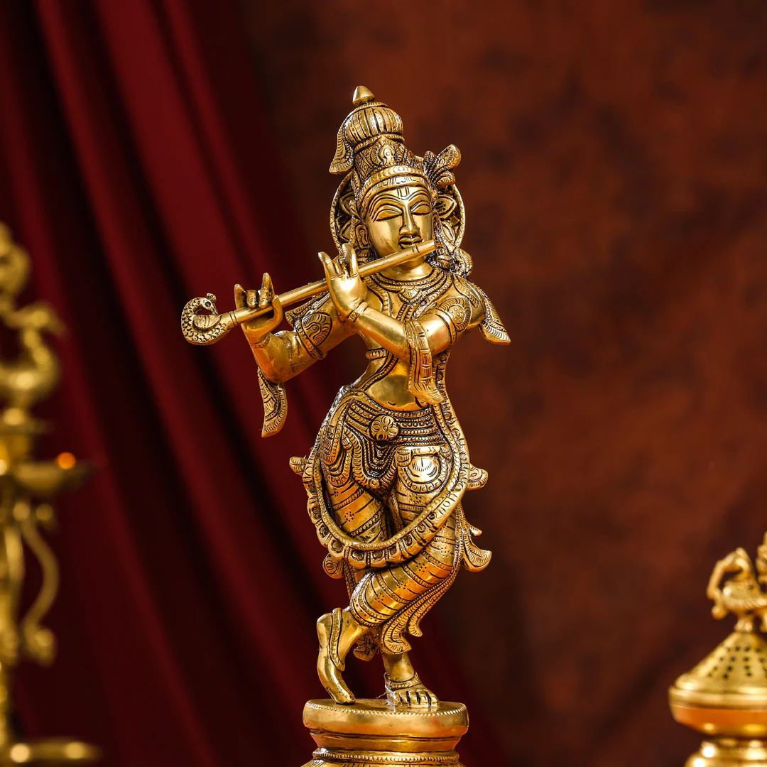 Brass Superfine Standing Lord Krishna Idol (15 Inch) - Image 5