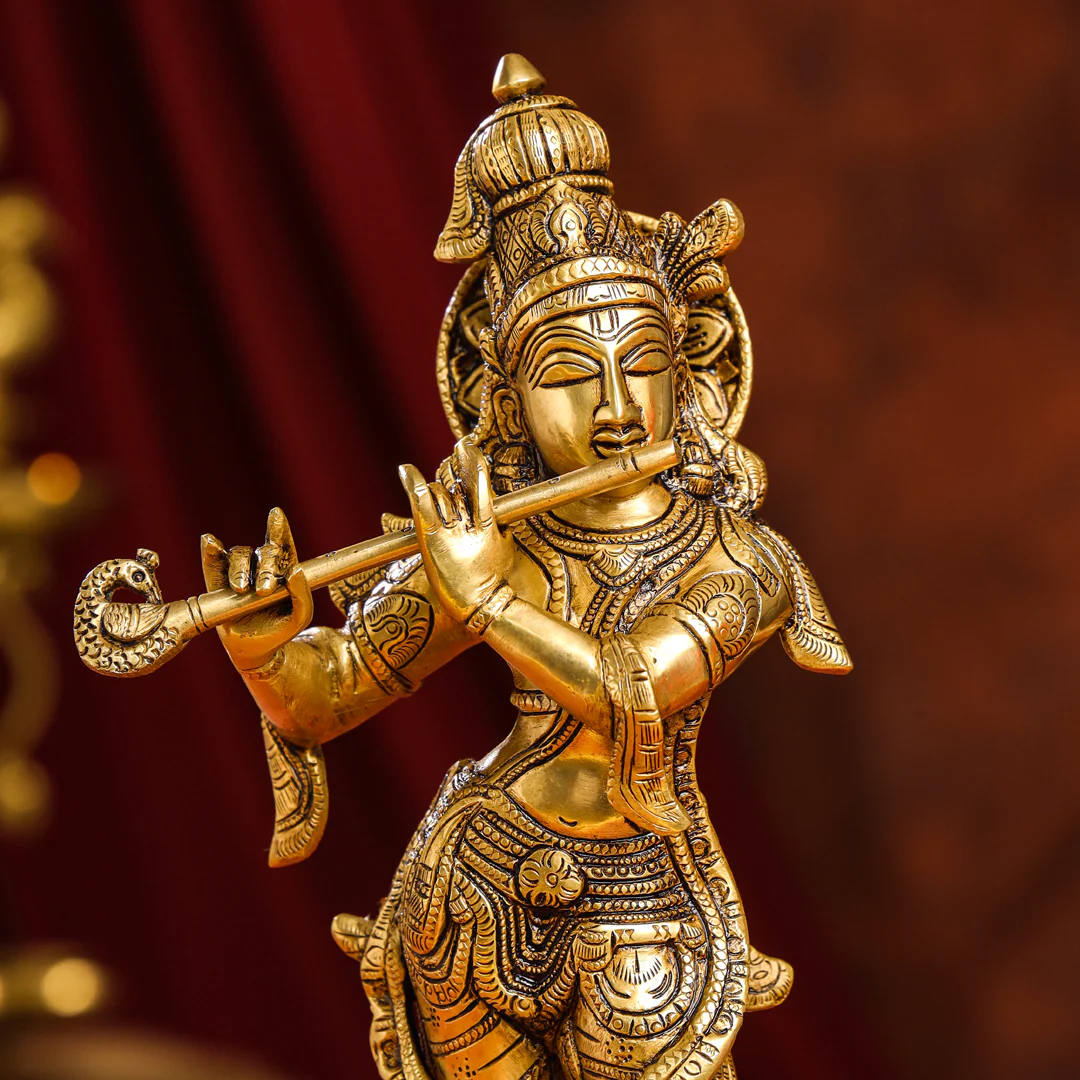 Brass Superfine Standing Lord Krishna Idol (15 Inch) - Image 6