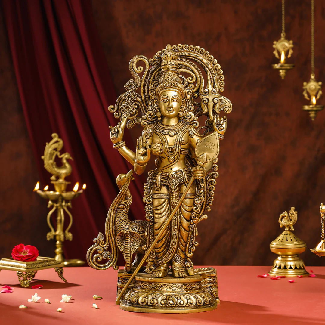 Brass Superfine Standing Lord Murugan/Kartikeya Idol (20 Inch)