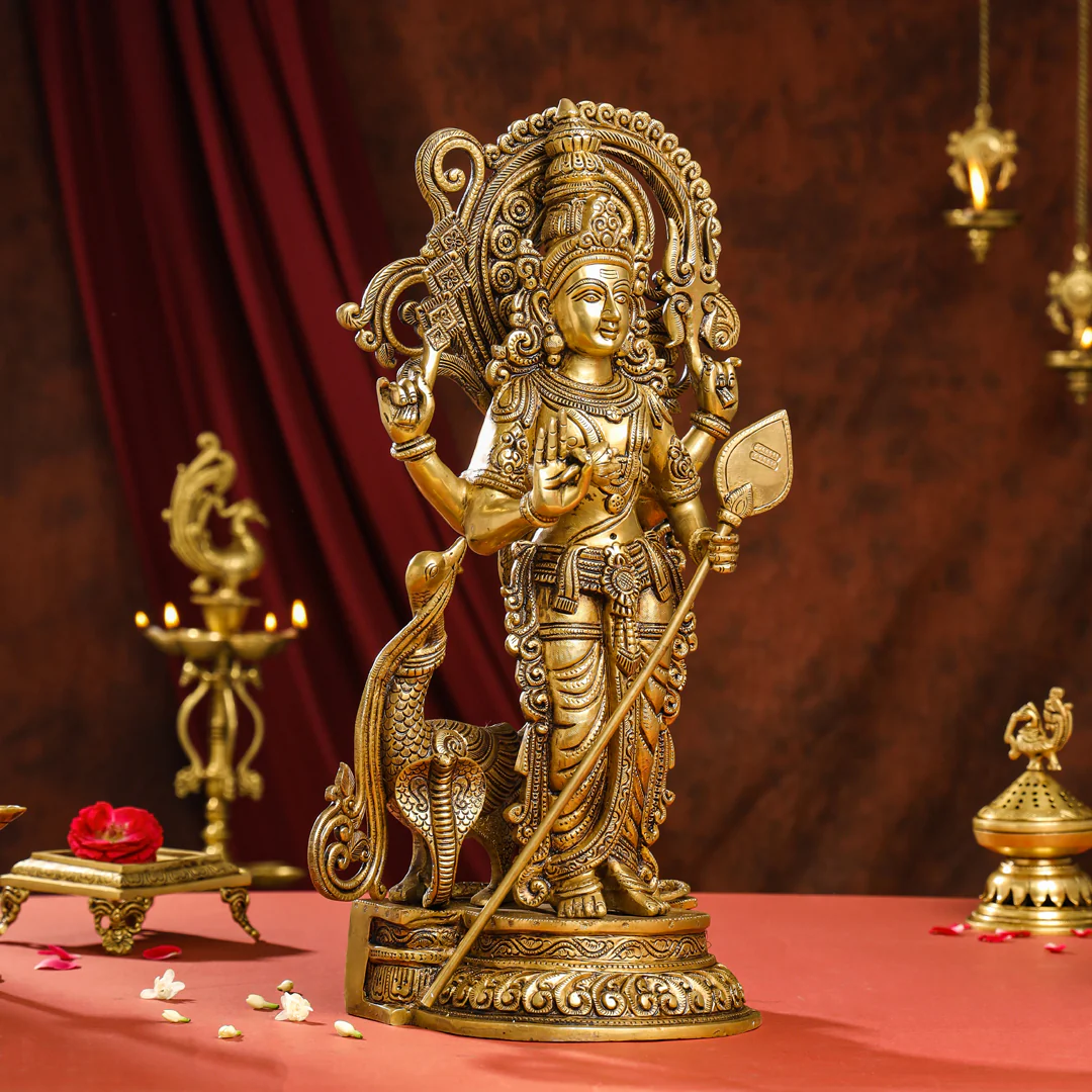 Brass Superfine Standing Lord Murugan/Kartikeya Idol (20 Inch) - Image 3