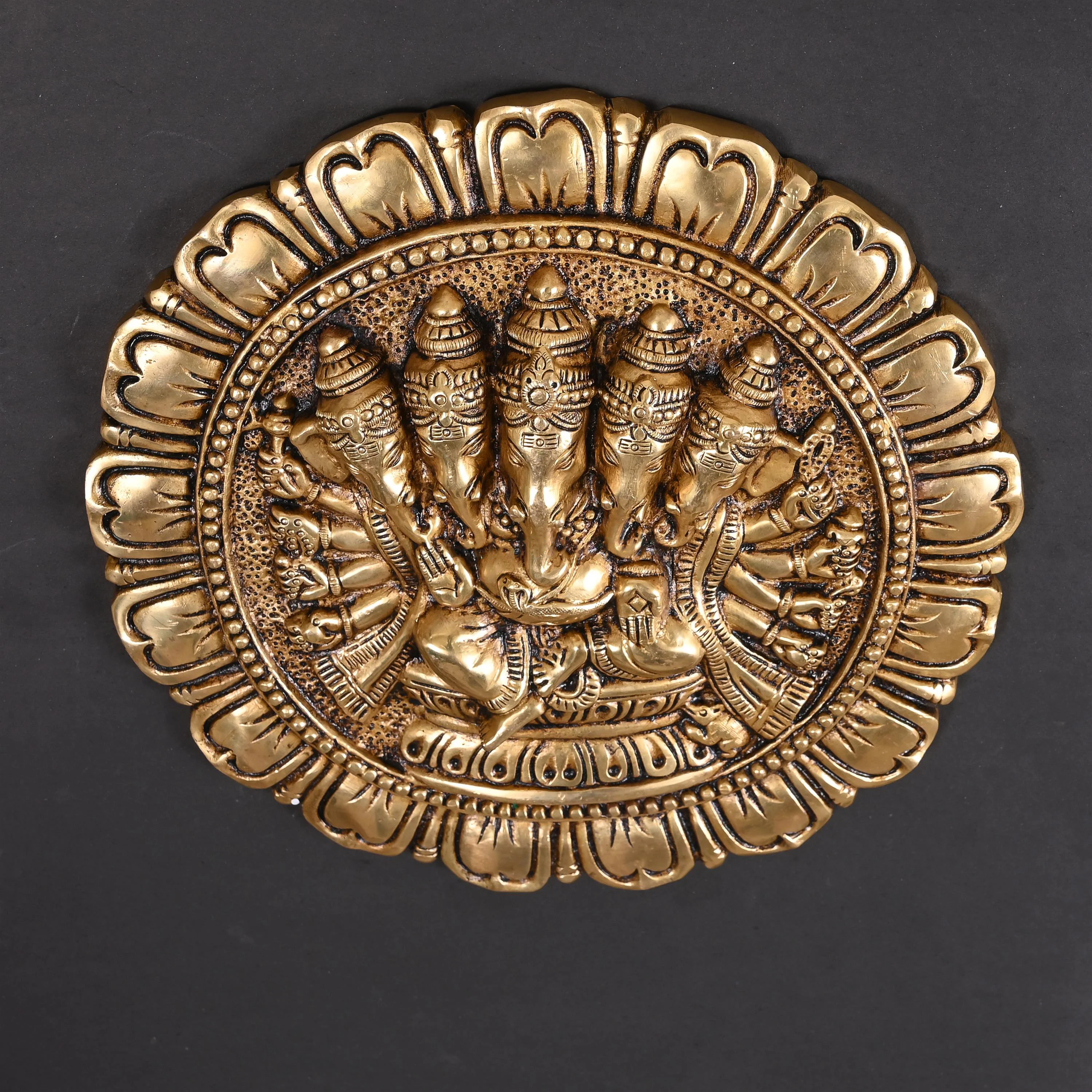 Brass Superfine Panchmukhi Ganesha Wall Hanging (11.5 Inch) - Image 2