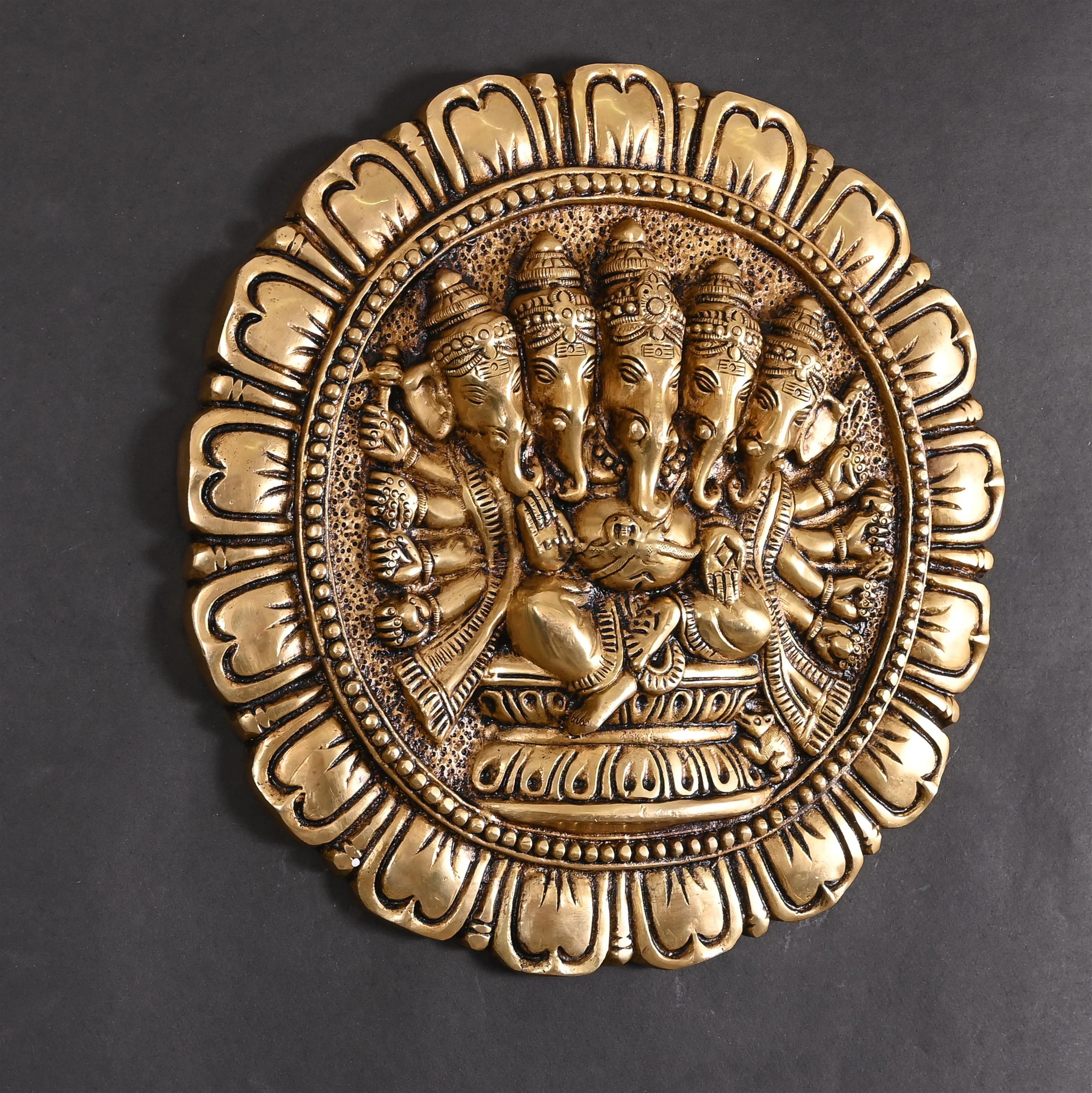 Brass Superfine Panchmukhi Ganesha Wall Hanging (11.5 Inch) - Image 3