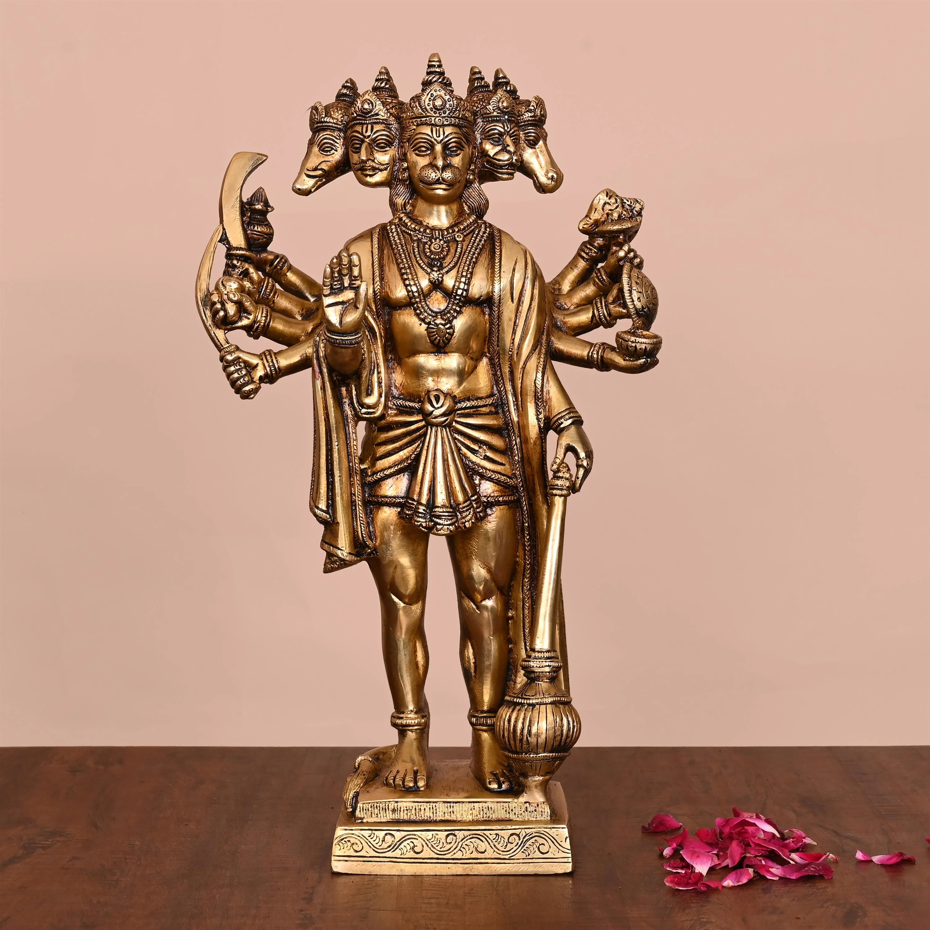 Brass Superfine Panchmukhi Standing Hanuman Idol (14 Inch)