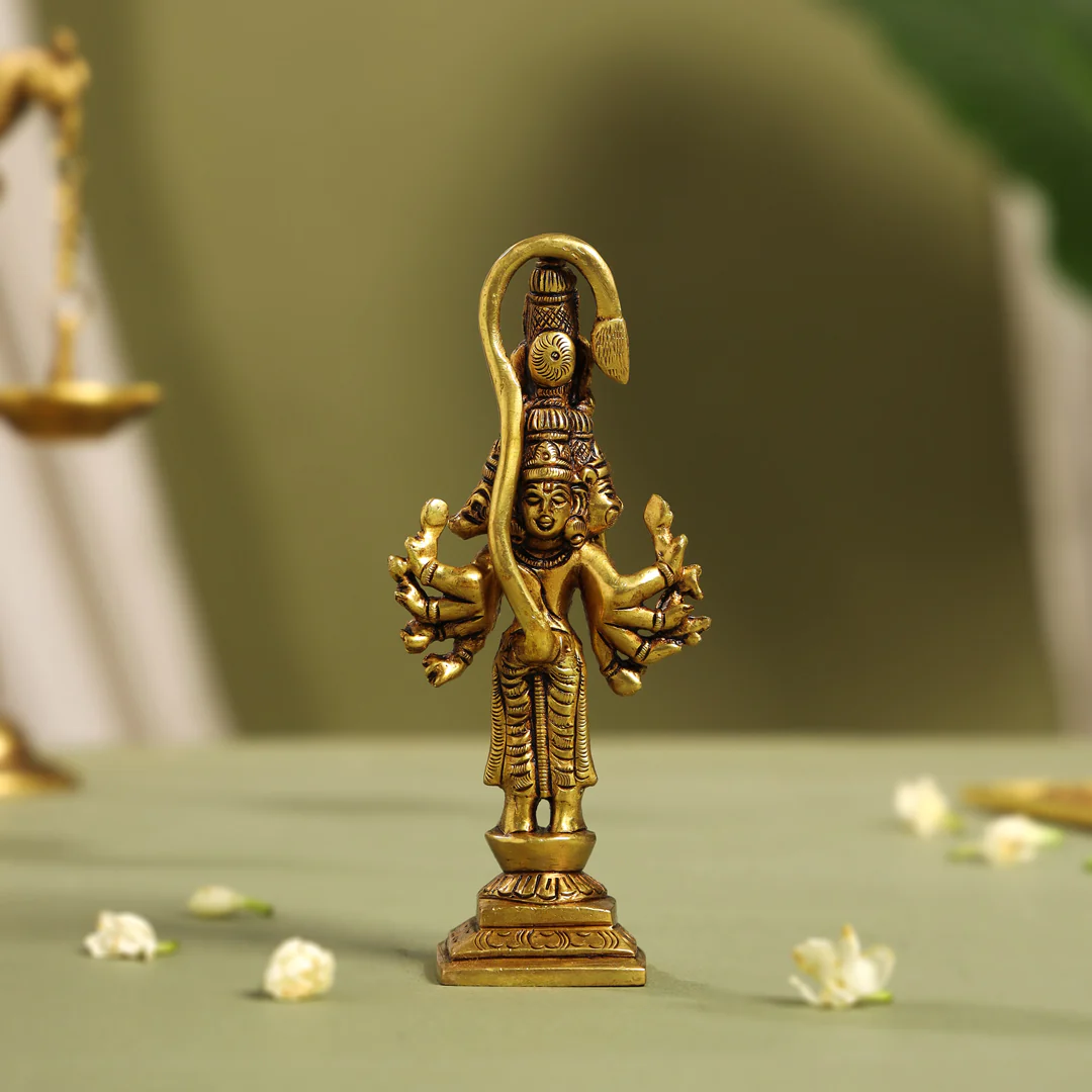Brass Superfine Standing Panchmukhi Hanuman Idol (5.5 Inch) - Image 3