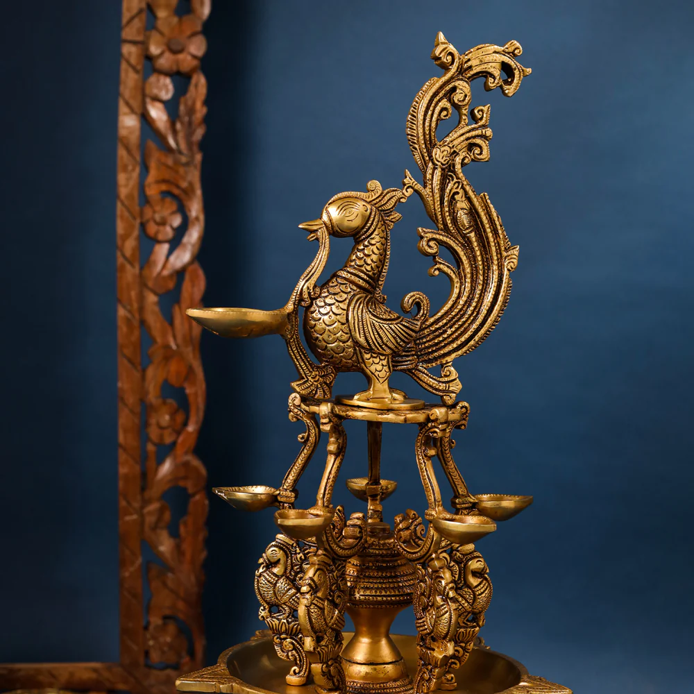Brass Superfine Peacock Long Lamp (27 Inch) - Image 4