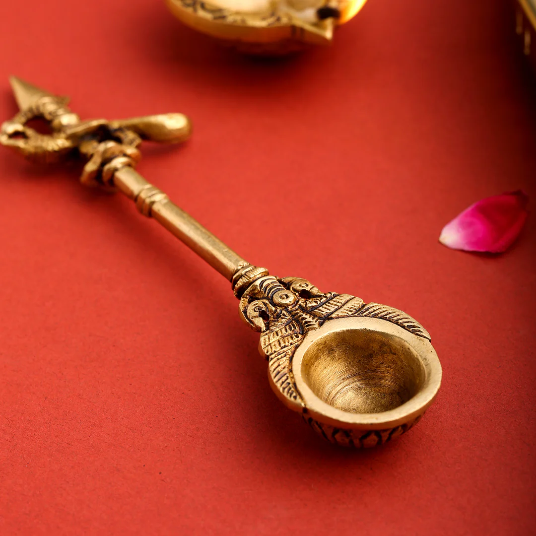 Brass Superfine Peacock Pooja Spoon (6.8 Inch) - Image 4
