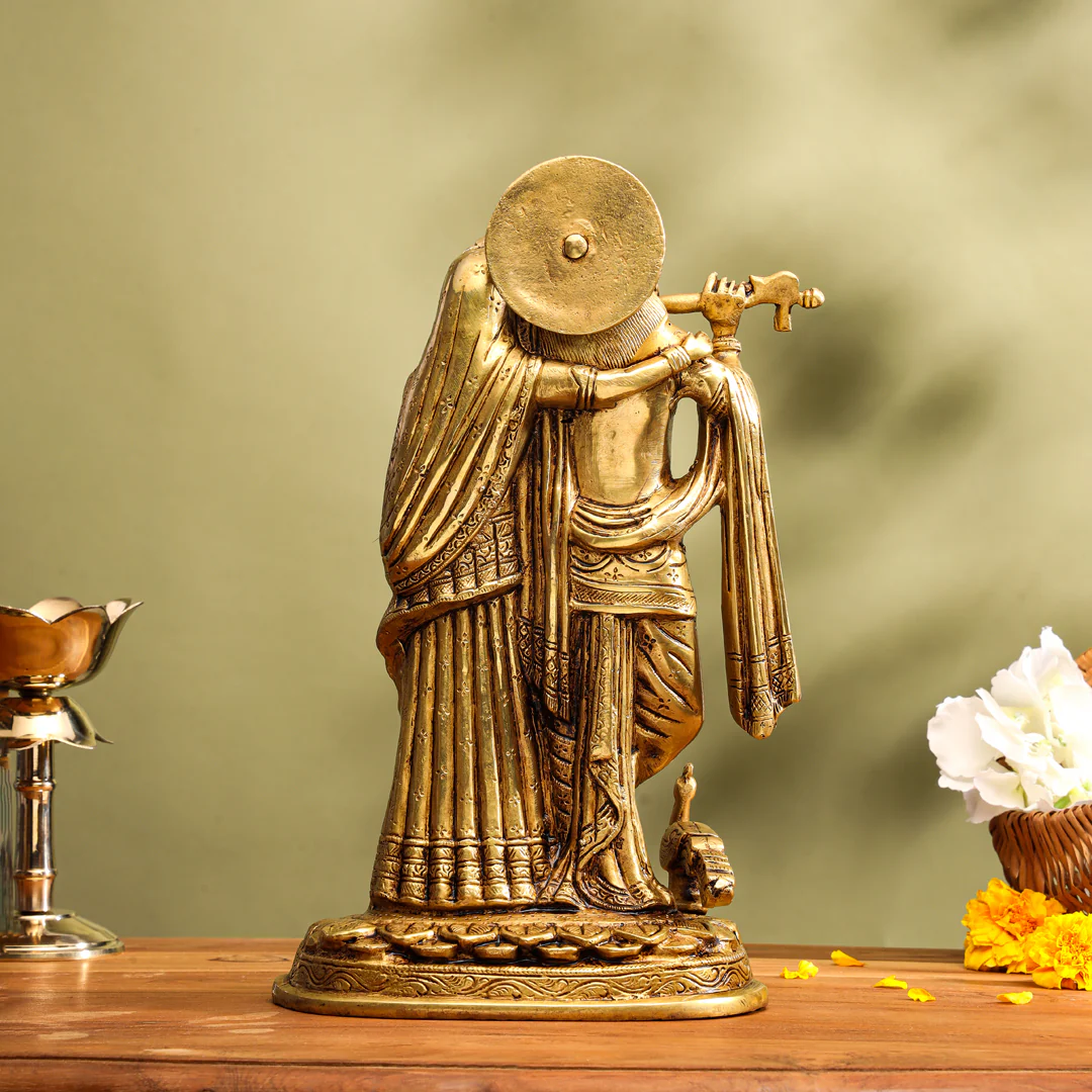 Brass Superfine Standing Radha Krishna Idol (12 Inch) - Image 5
