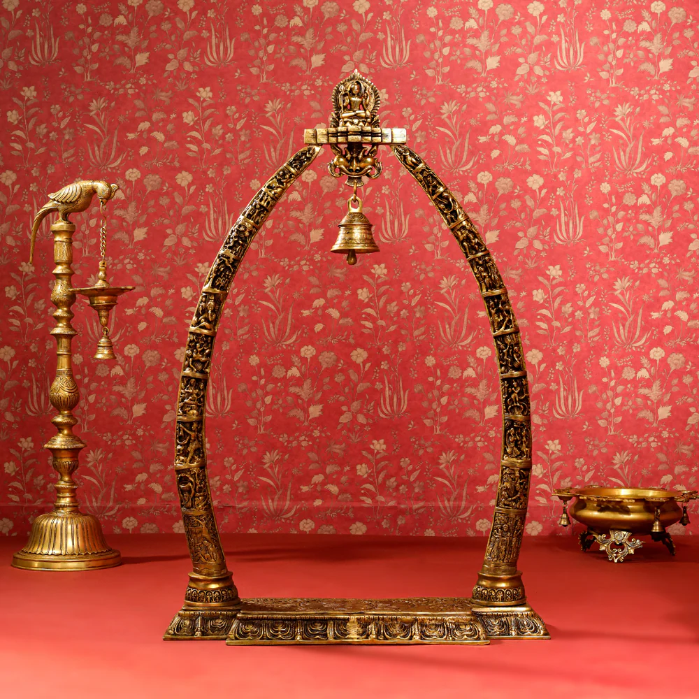 Brass Superfine Standing Radha Krishna Statue With Elephant Tusk Stand (46 Inch) - Image 10