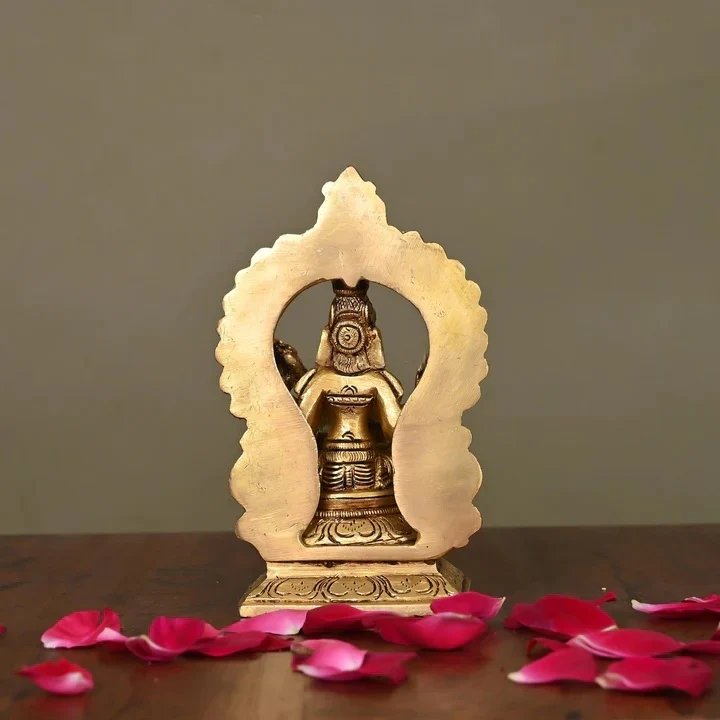 Brass Superfine Sitting Saraswati On Throne Idol (5.8 Inch) - Image 2