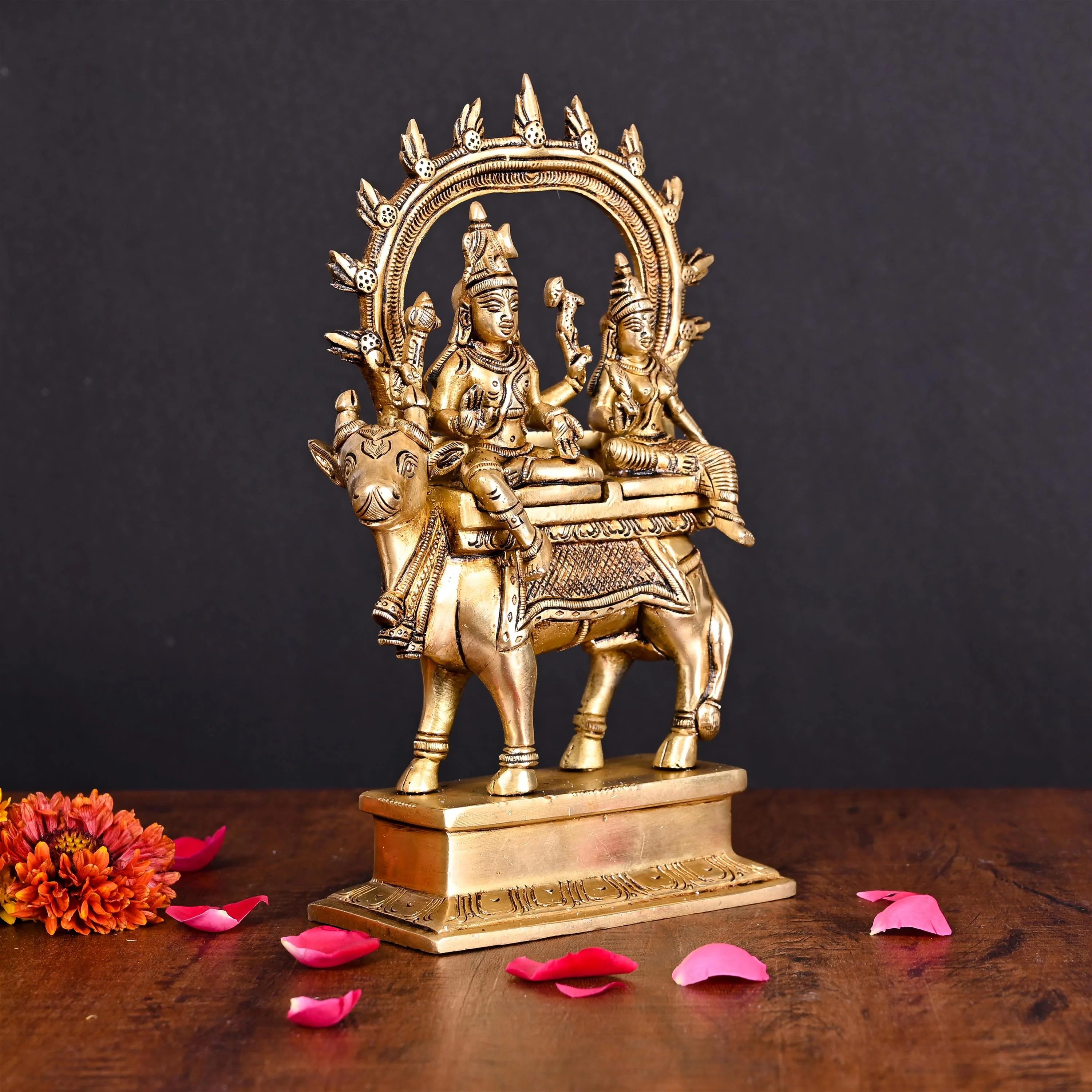 Brass Superfine Shiva Parvati With Nandi Idol (9 Inch) - Image 3