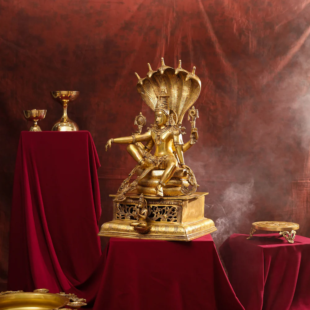 Brass Superfine Sitting Lord Vishnu Idol (28 Inch) - Image 2
