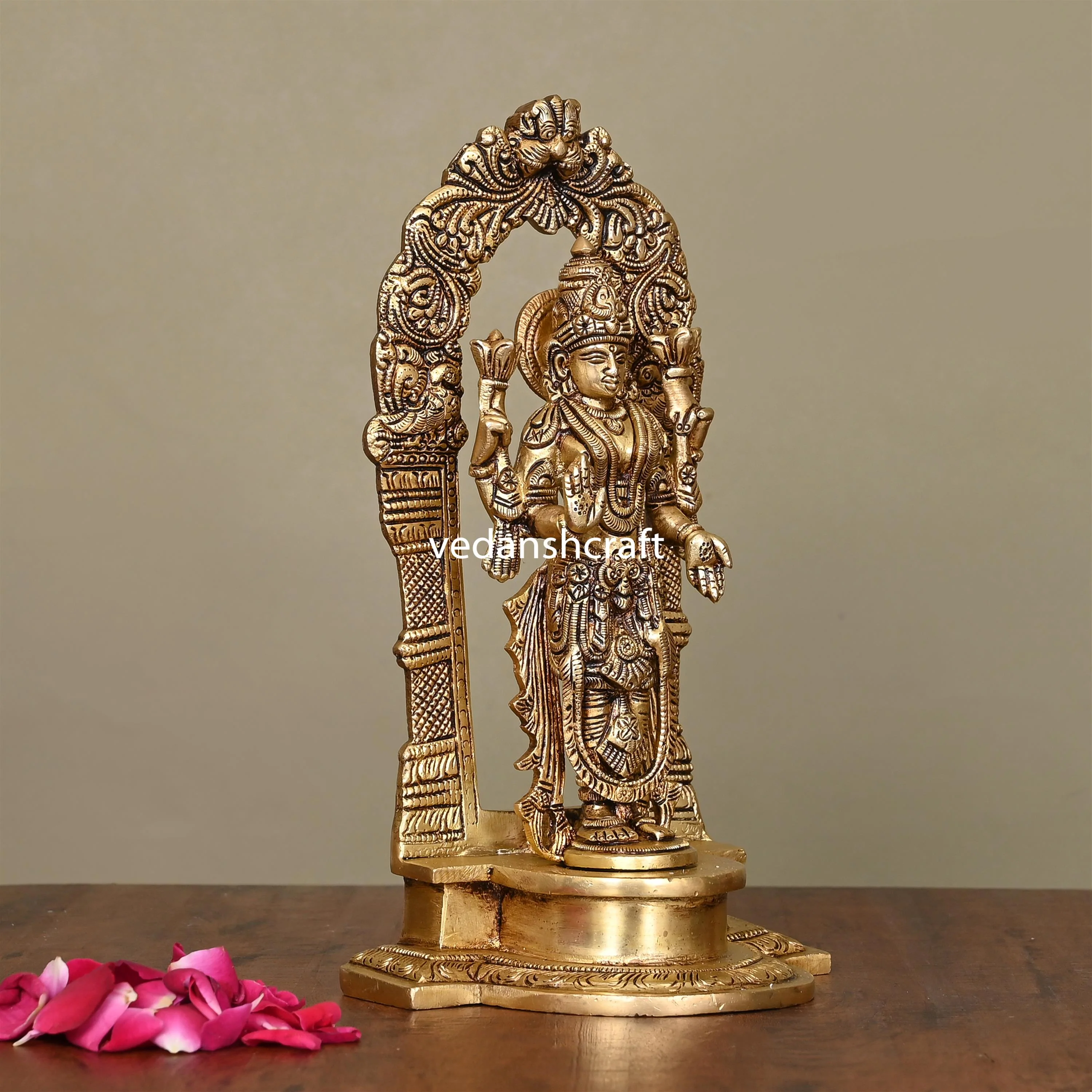Brass Superfine Standing Goddess Lakshmi Idol (9 Inch) - Image 2