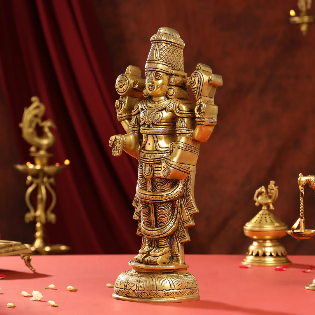 Brass Superfine Tirupati Balaji/Venkateshwar Idol Wall Hanging (17 Inch) - Image 2