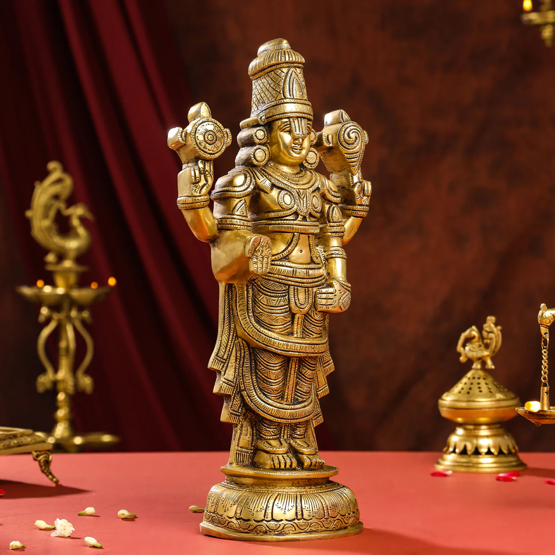Brass Superfine Tirupati Balaji/Venkateshwar Idol Wall Hanging (17 Inch) - Image 3