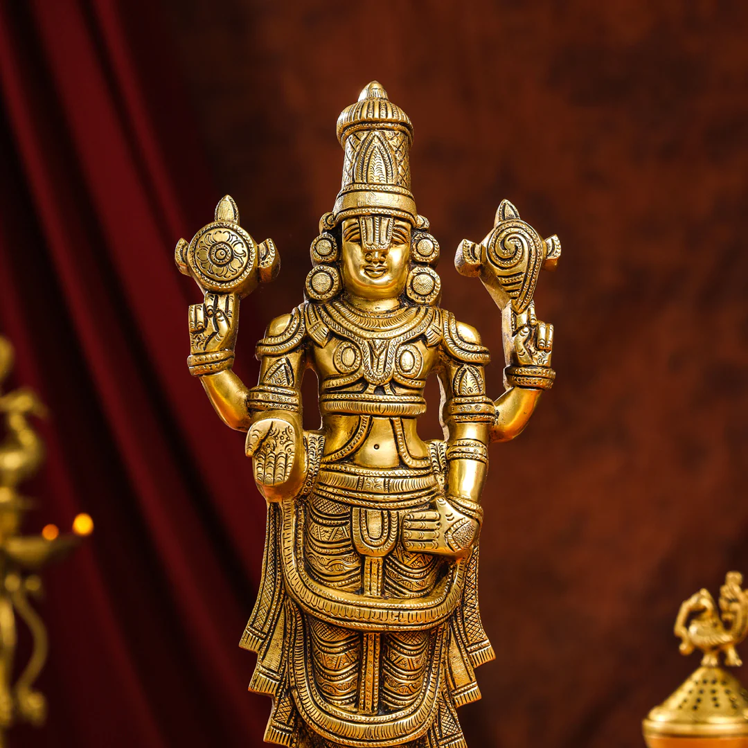 Brass Superfine Tirupati Balaji/Venkateshwar Idol Wall Hanging (17 Inch) - Image 4