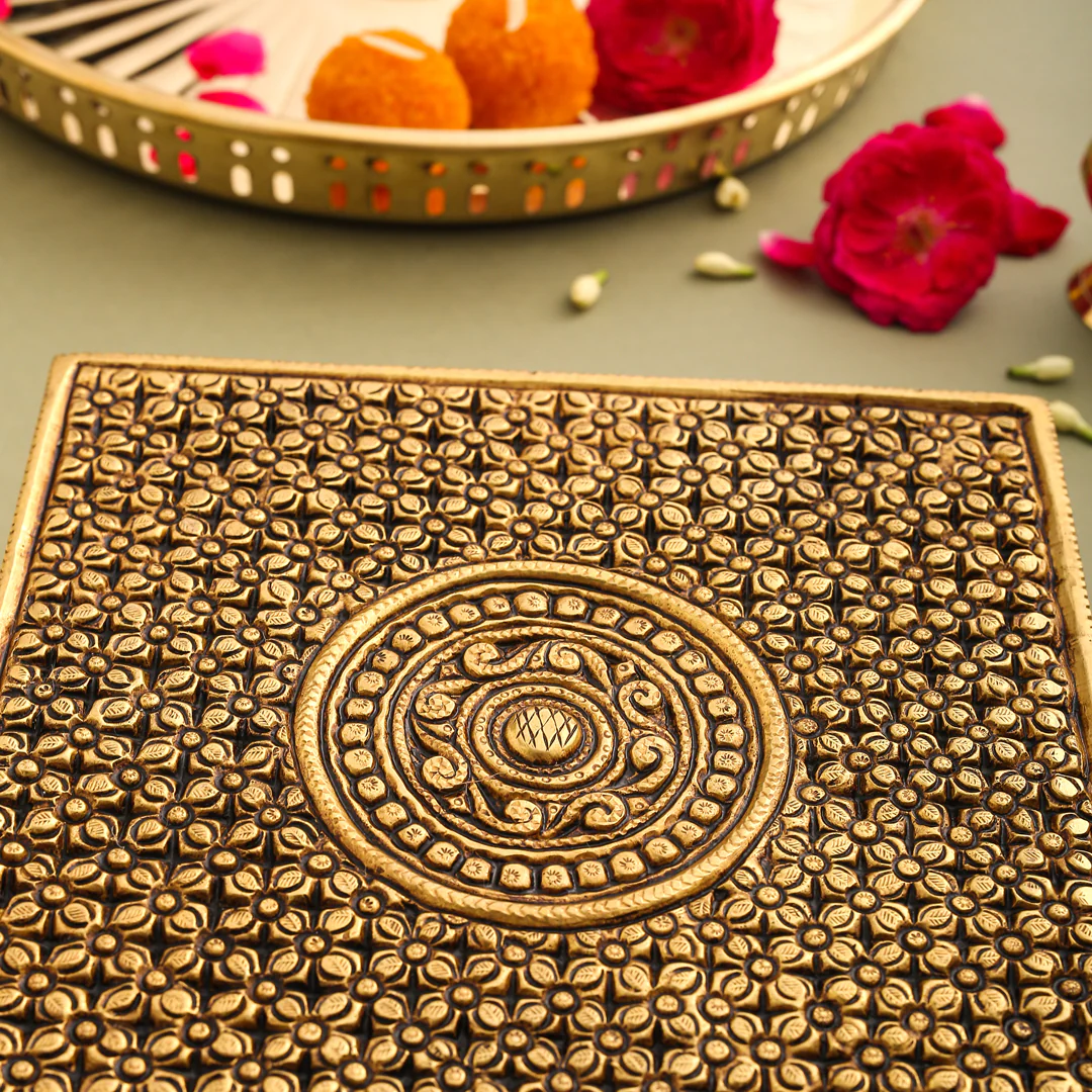 Brass Superfine Traditional Pooja Chowki (2.3 Inch) - Image 2