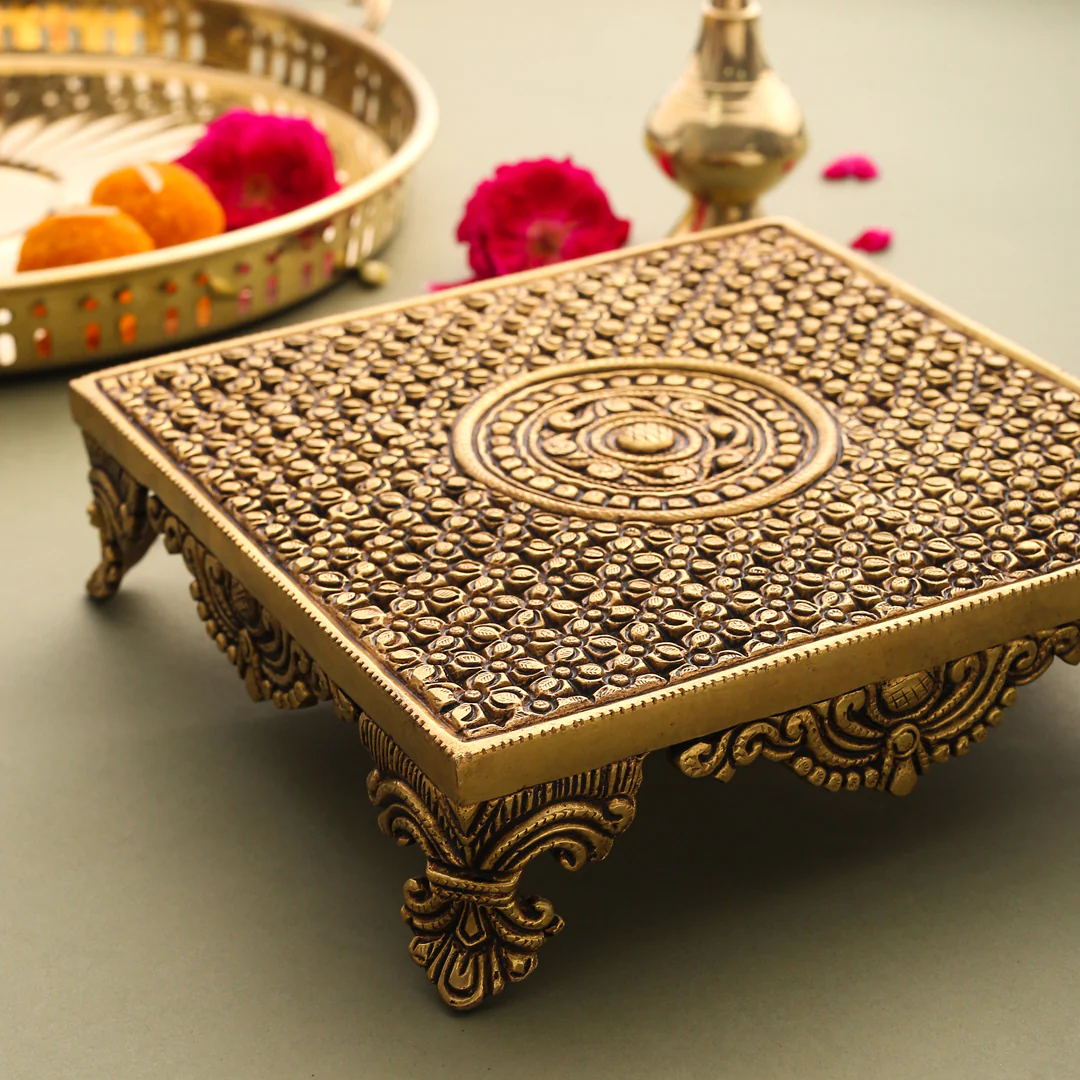 Brass Superfine Traditional Pooja Chowki (2.3 Inch) - Image 3