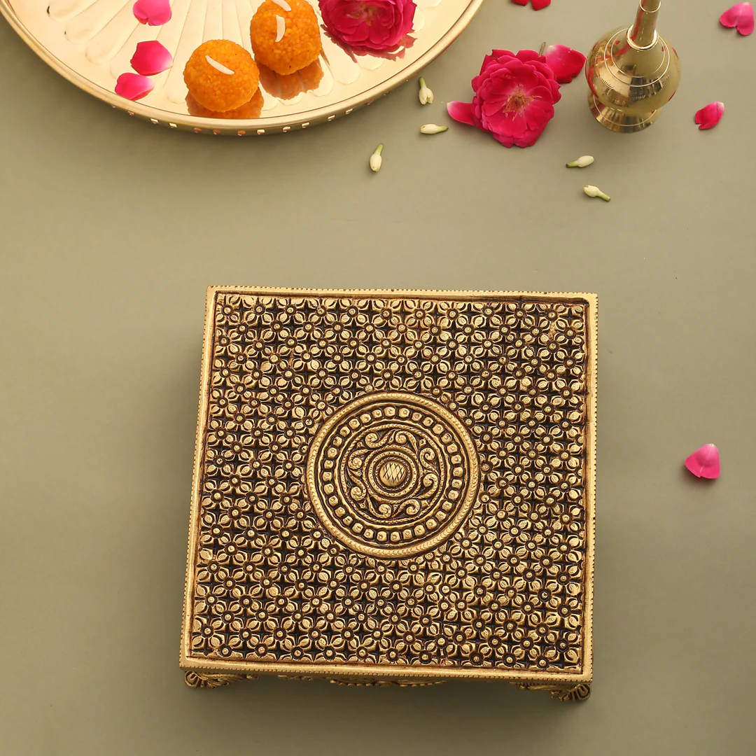 Brass Superfine Traditional Pooja Chowki (2.3 Inch) - Image 4
