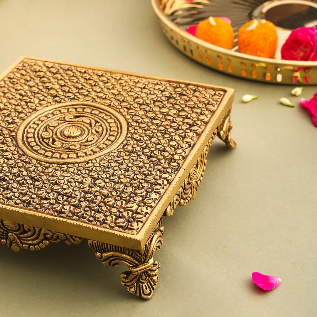 Brass Superfine Traditional Pooja Chowki (2.3 Inch) - Image 5