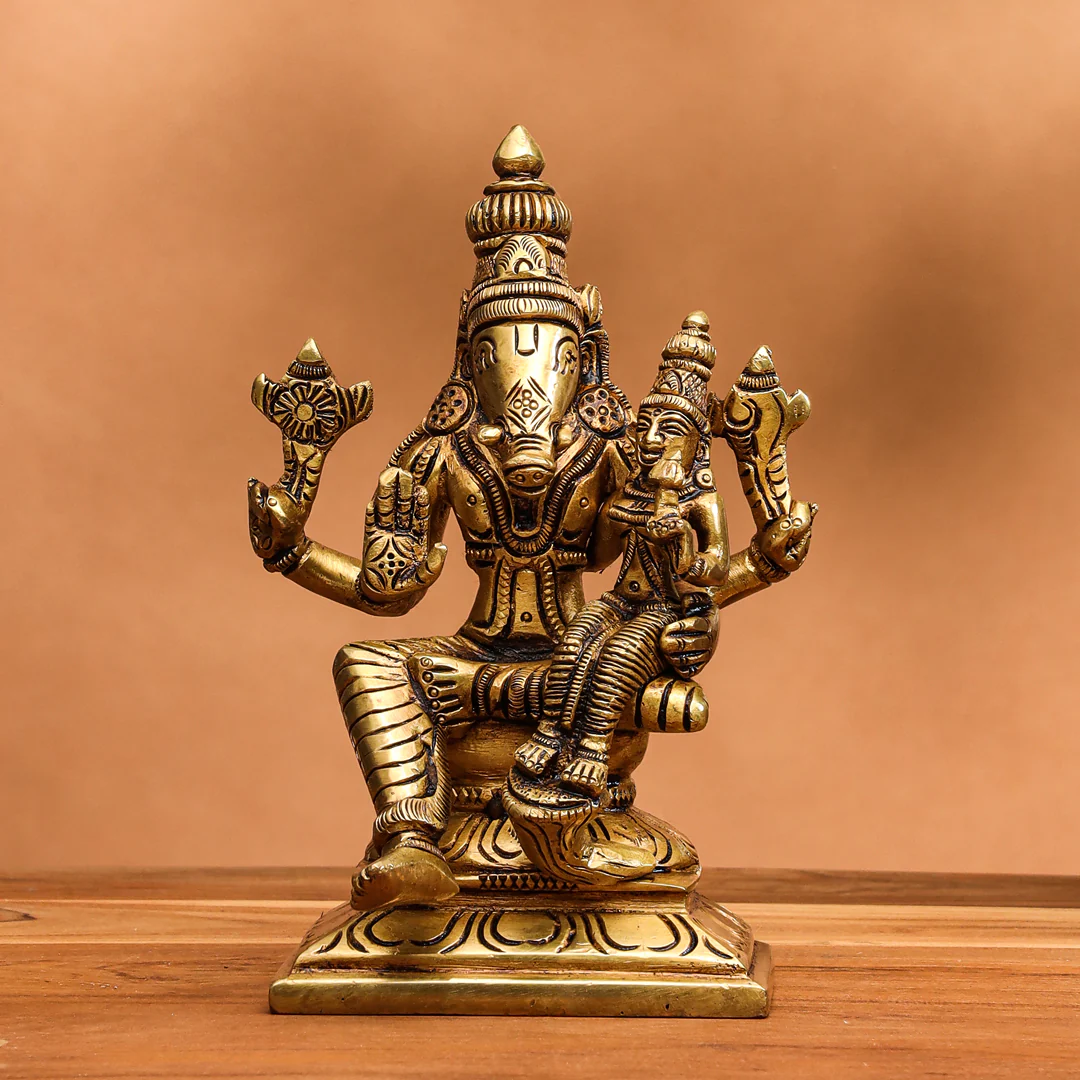 Brass Superfine Sitting Varaha Lakshmi Idol (6 Inch) - Image 2