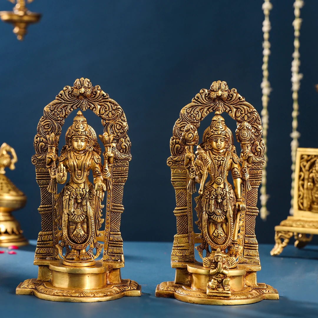 Brass Superfine Standing Vishnu Lakshmi Set (9 Inch)