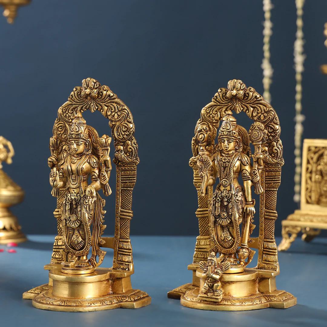 Brass Superfine Standing Vishnu Lakshmi Set (9 Inch) - Image 2