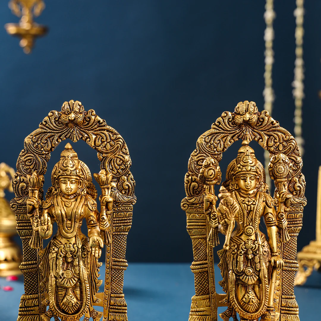 Brass Superfine Standing Vishnu Lakshmi Set (9 Inch) - Image 4