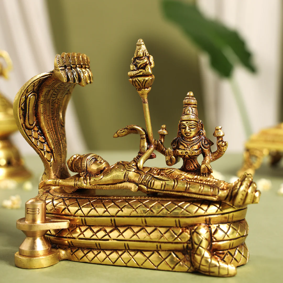 Brass Superfine Vishnu With Lakshmi On Sheshnaag Statue (5.2 Inch) - Image 2