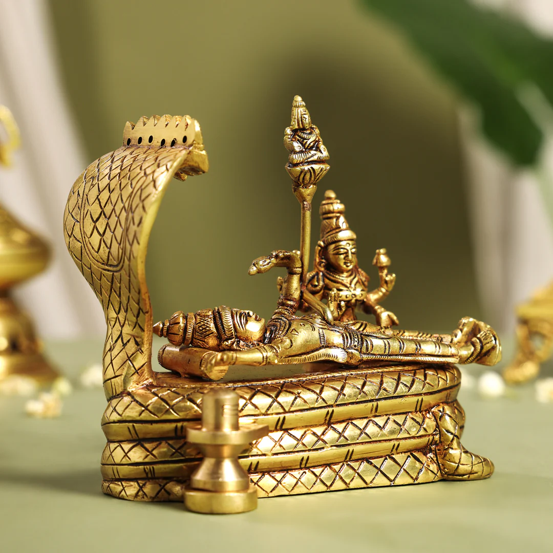 Brass Superfine Vishnu With Lakshmi On Sheshnaag Statue (5.2 Inch) - Image 3