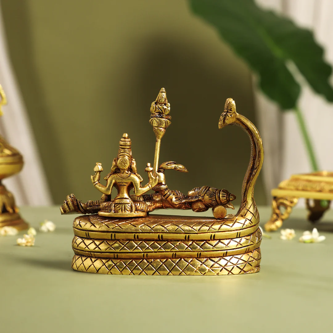 Brass Superfine Vishnu With Lakshmi On Sheshnaag Statue (5.2 Inch) - Image 5