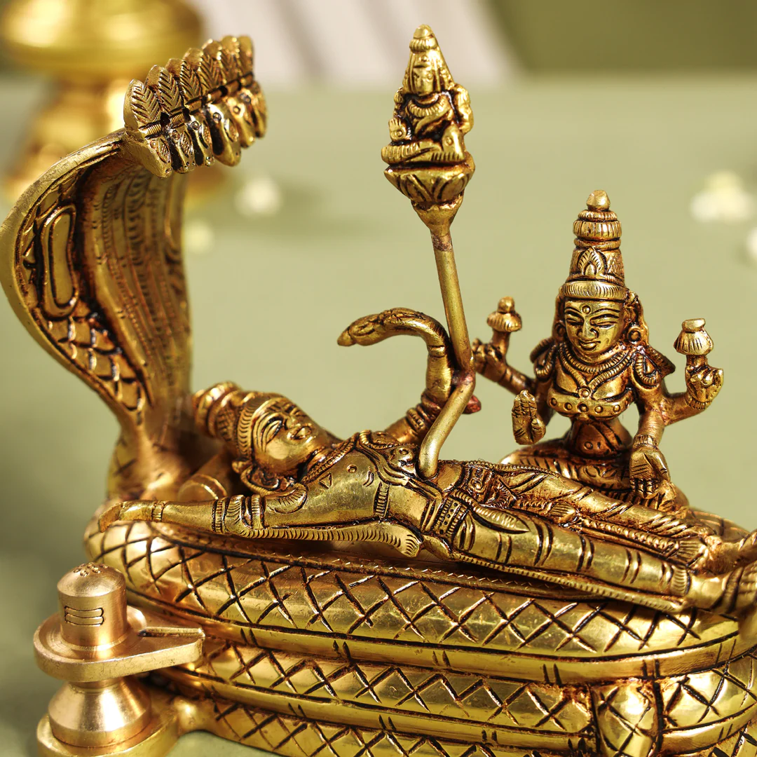 Brass Superfine Vishnu With Lakshmi On Sheshnaag Statue (5.2 Inch) - Image 7