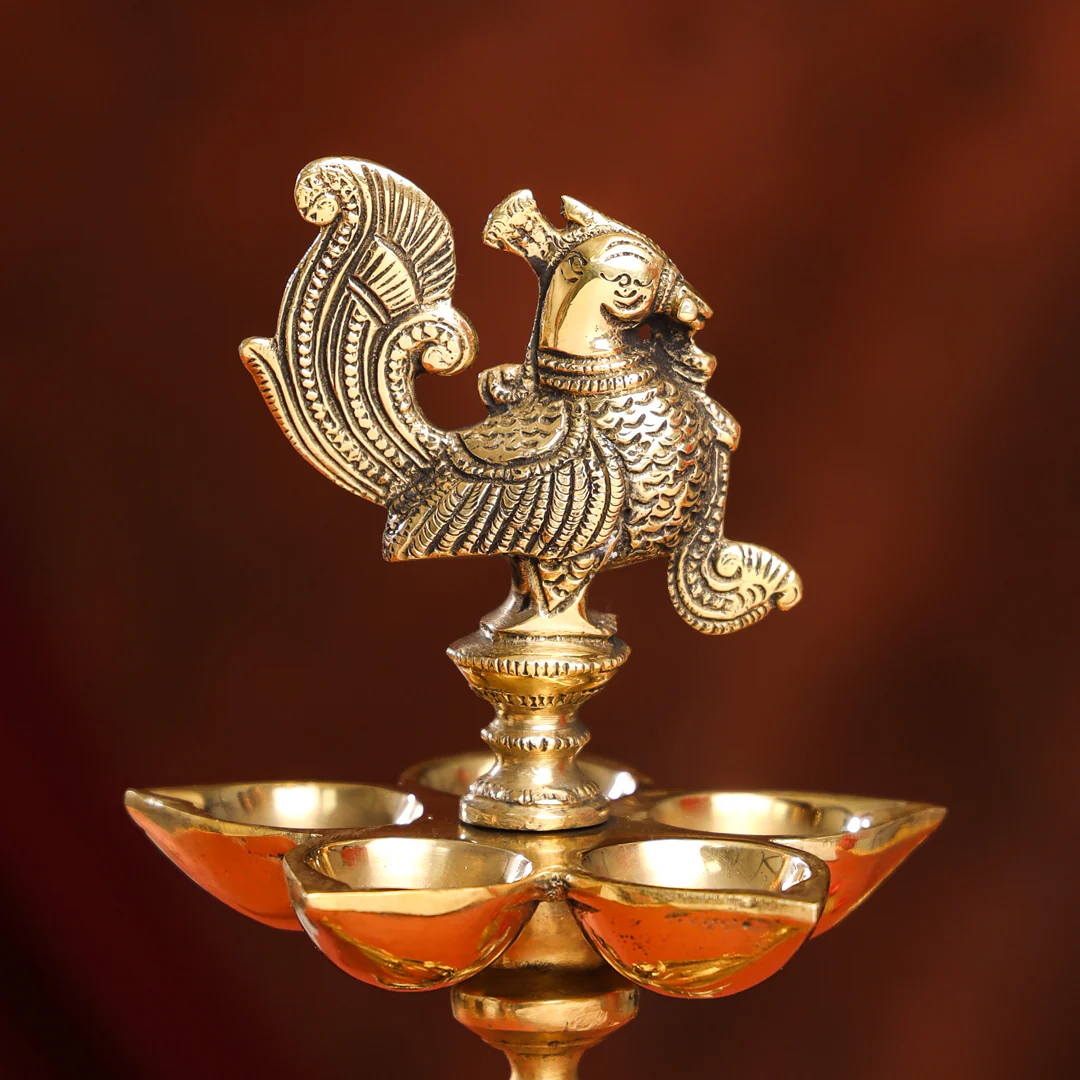 Brass Ten Petal Peacock Long Lamp (14 Inch) - Image 4