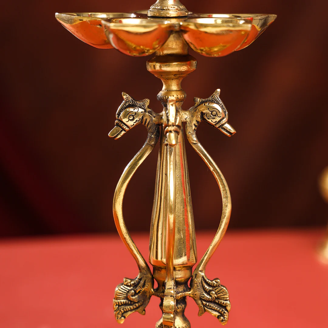 Brass Ten Petal Peacock Long Lamp (14 Inch) - Image 5