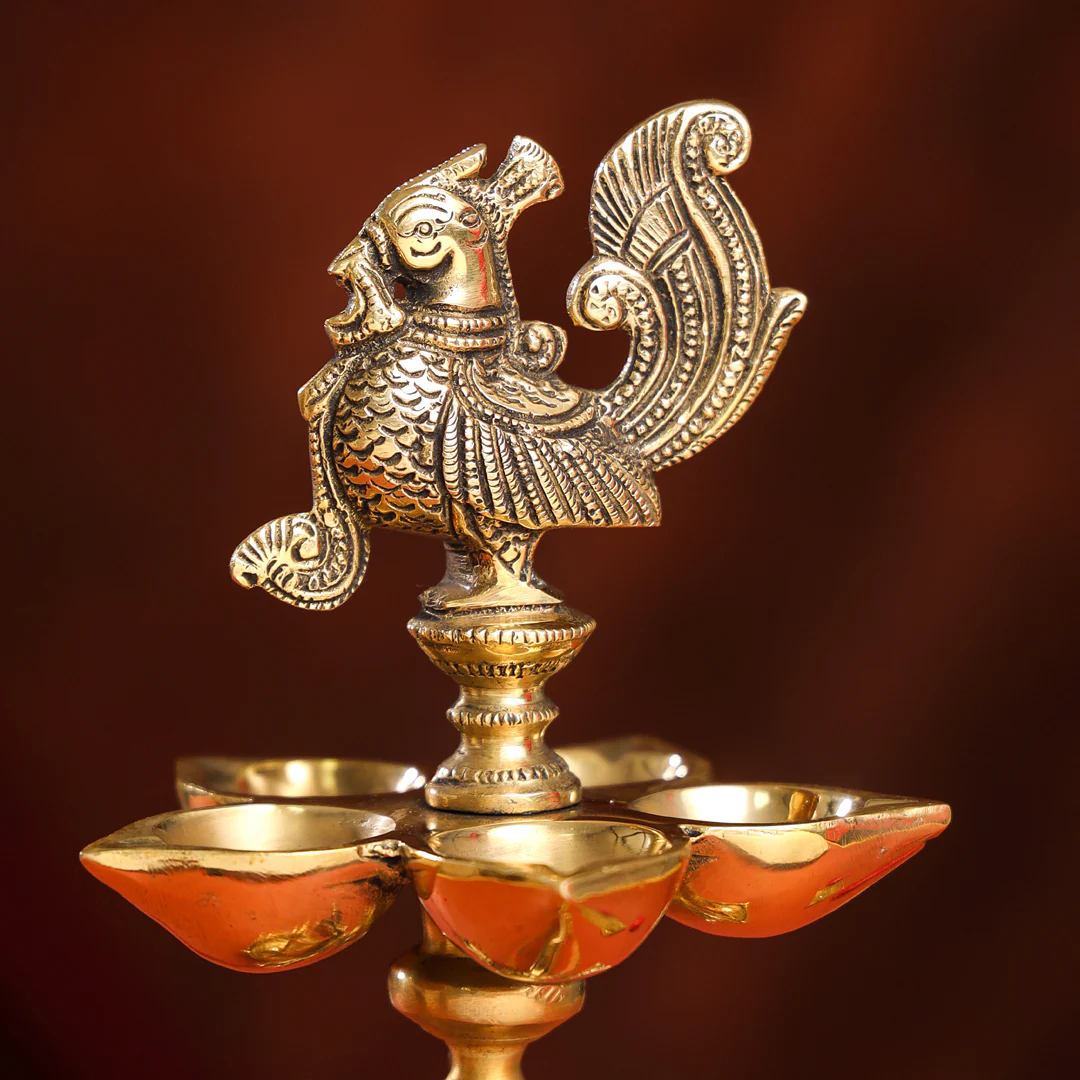 Brass Ten Petal Peacock Long Lamp (14 Inch) - Image 7